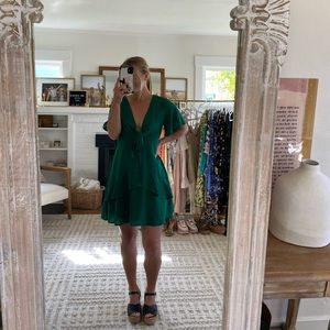 LULUS NEW WITH TAGS Jewell Green Tie-Front Ruffled Skater Dress - M